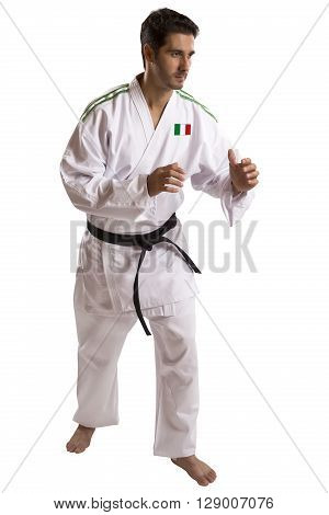 Italian judo fighter on a white background