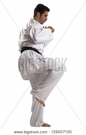 Italian judo fighter on a white background