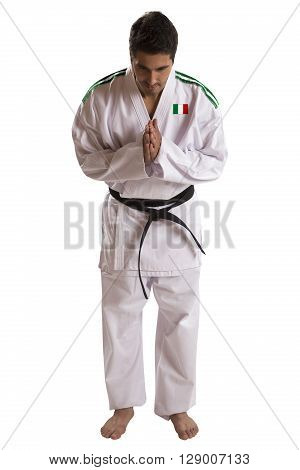 Italian judo fighter on a white background