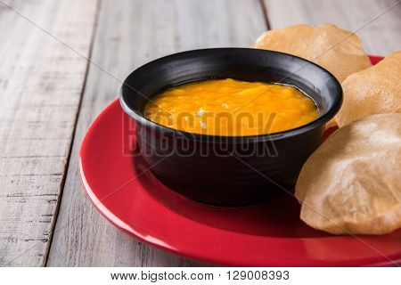 Aamras or Aam Ras Puri: Puri which is an indian fried small bread and alphonso mango pulp is a popular lunch especially during Padwa, the Marathi new year, maharashtrian lunch/dinner menu