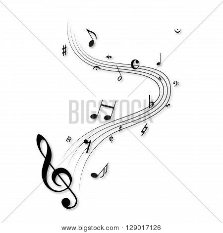 a moving illustration with the silhouettes of musical notes