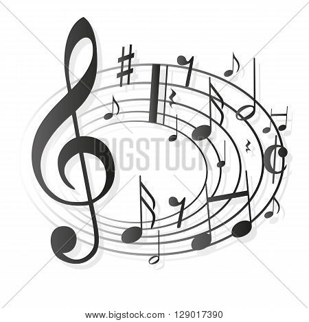 a moving illustration with the silhouettes of musical notes