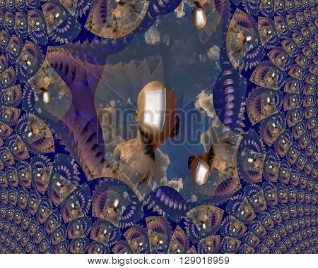 Open door in head psychedelic 3D Render