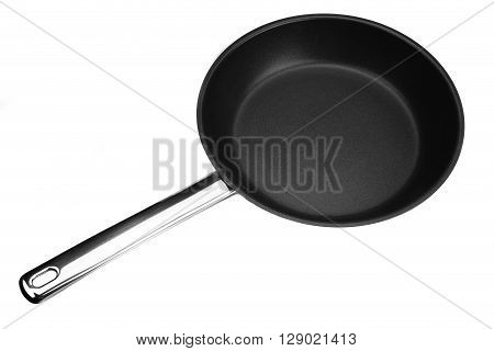 Non-stick Frypan With Shinny Handle Isolated On White, Top View