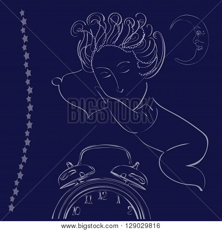 Illustration with night sky and sleeping baby