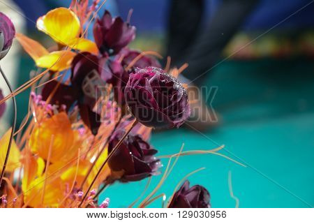 Rose Flowers With Yellow Branch And Glitter