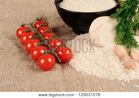 Rice Dill Tomatto Garlic On The Canvas