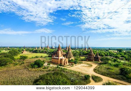 Myanmar, Bagan, the plain with thousand of 880-year old temple ruins.