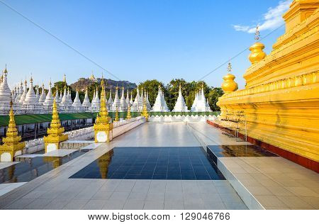 Myanmar Mandalay the Kuthodaw Paya temple known olso as 'the world's biggest book'.