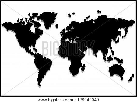 Black World map on white background. Stock image