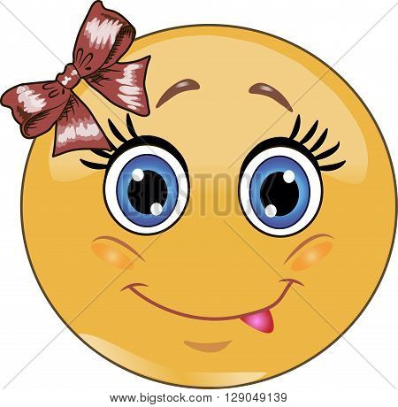 Happy emoticon with tongue on white background.