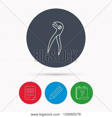 Dental pliers icon. Stomatological forceps tool sign. Calendar, pencil or edit and document file signs. Vector