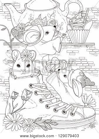 Mice Adult Coloring Page