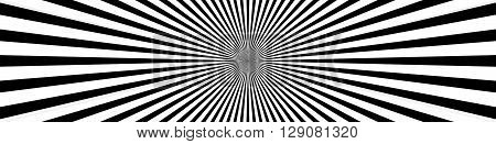 Converging Lines, Starburst, Sunburst Background In Wide Format. Black And White Beams
