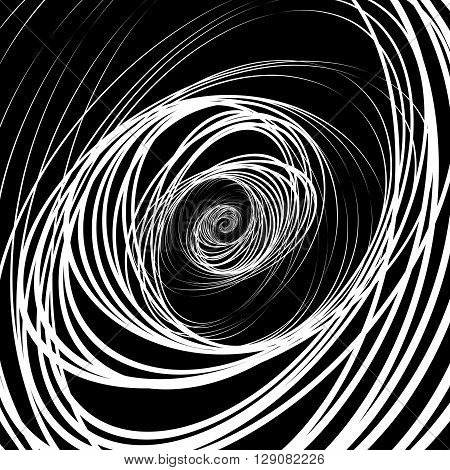 Abstract Black And White, Monochrome Spirally Background, Pattern. Random Ellipse, Oval Shapes.