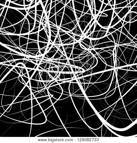 Random Squiggly, Chaotic Lines. Artistic Monochrome Image.