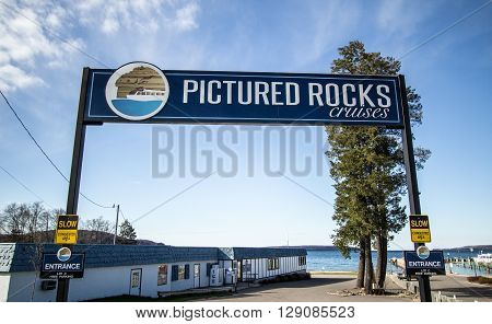 Munising, Michigan, USA - May 7, 2016: Pictured Rocks Cruises has offered visitors close up views of the famous Pictured Rocks on Lake Superior for over 50 years.