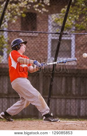 Morton Grove, IL, USA - 05.06.2106. Youth Baseball Match between Norwood Park Team and Morton Grove Park Team took place in Morton Grove, IL on 05.06.2016