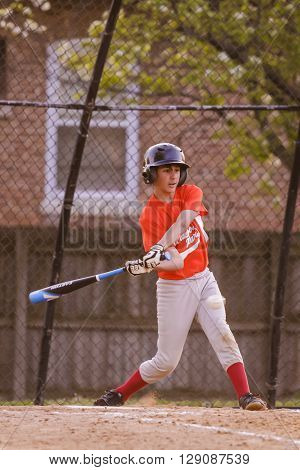 Morton Grove, IL, USA - 05.06.2106. Youth Baseball Match between Norwood Park Team and Morton Grove Park Team took place in Morton Grove, IL on 05.06.2016