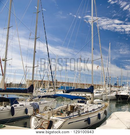 Marina with yachts in Genoa in Italy.