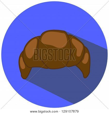 Chocolate croissant vector illustration in flat style, hand-drawn bakery, chocolate pastry picture, chocolate croissant icon, french bakery for breakfast, croissant drawing on blue, isolated croissant