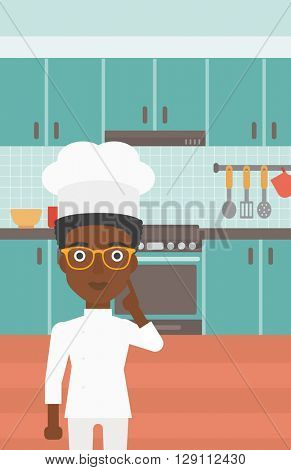 Chef pointing forefinger up.