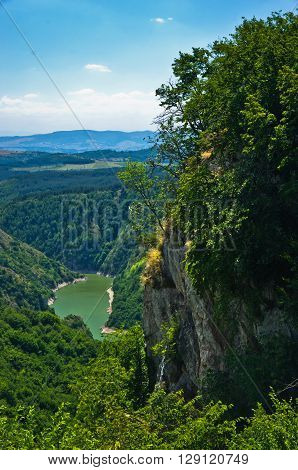 Meanders at rocky river Uvac gorge on sunny morning, southwest Serbia