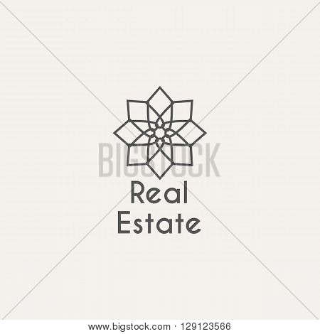 Asian real estate logo template. Vector ethnic ornamental design for agency, house and apartment rental, construction services or apartment repairs.