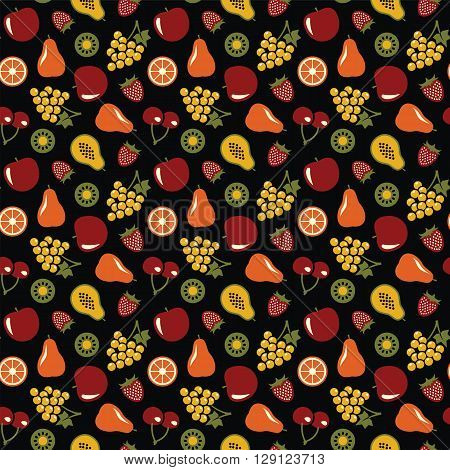 Colorful seamless background with various fruits on black