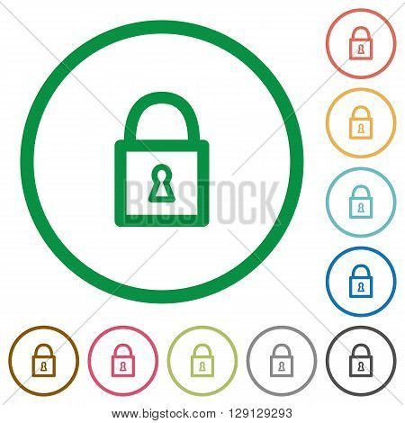 Set of Locked padlock color round outlined flat icons on white background