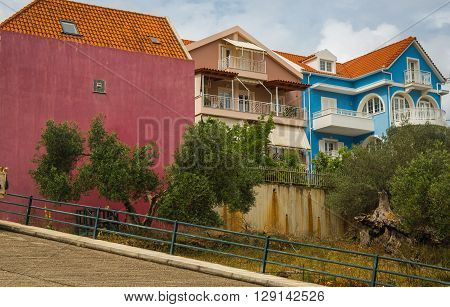Bright Colored Houses In Argostoli