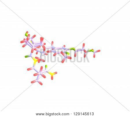 Molecular model of the antihypertensive drug Aliskiren used to treat high blood pressure. 3d illustration