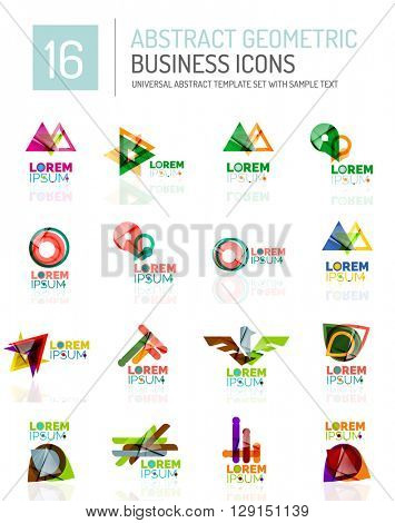 Abstract geometric business logo icon set. Colorful geometrical figure compositions with light effects - triangles circles rings arrows lines