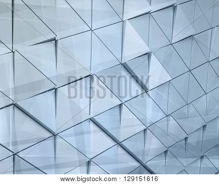 Abstract close-up view of modern aluminum ventilated facade of triangles