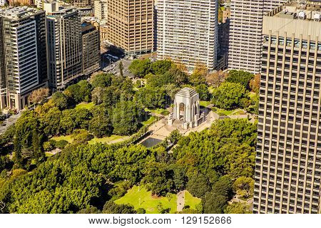 Hyde Park in Sydney Australia, aerial view