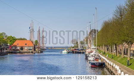Harbor with sailing boats in Medemblik Holland