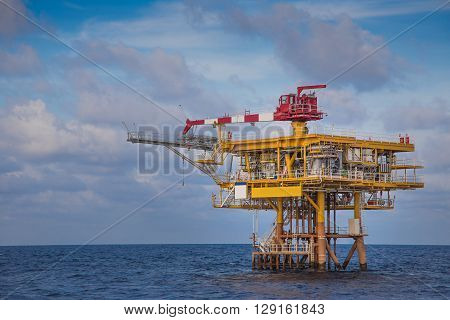 Oil and Gas wellhead remote platform produced gas condensate and water sent to central processing platform