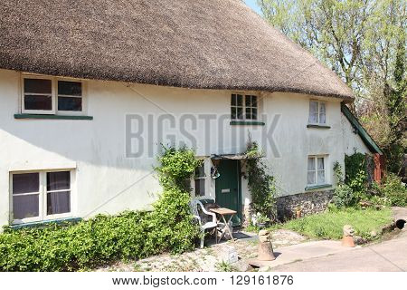 A thatched cottage somewhere in rural Devonshire on a sunny Spring morning