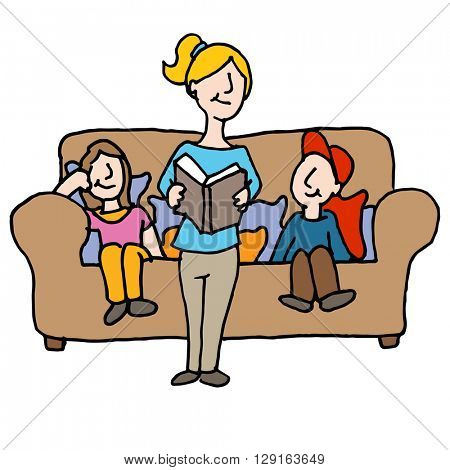 An image of a baby sitter reading to children.