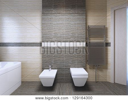 Bathroom with zebrano tile trend. 3D render