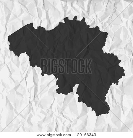 Belgium map in black on a background crumpled paper