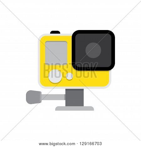 Action camera in waterproof box. Equipment for filming extreme sports. vector illustration isolated on white background