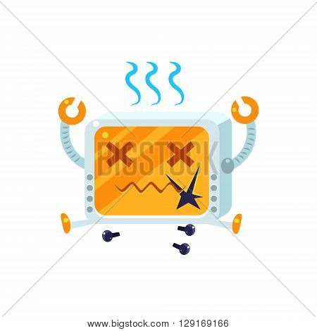 Broken Little Robot Character Simple Flat Vector Icon In Childish Cute Style Isolated On White Background