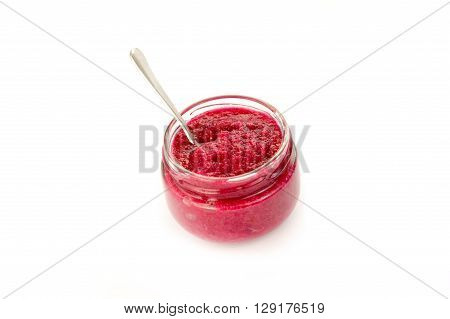 Macro Delicious Beet Horseradish on bowl isolated on white