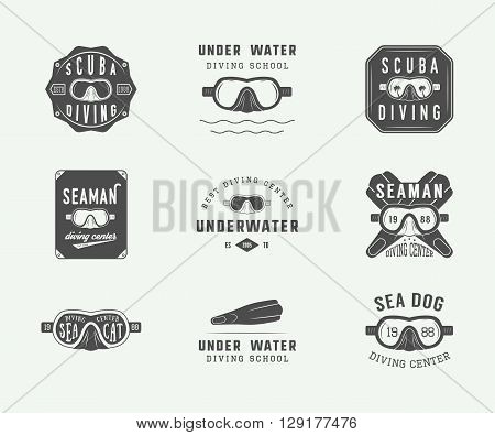 Set of vintage scuba diving logos labels badges and emblems. Vector Illustration