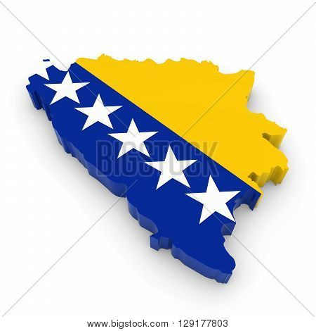 3D Illustration Map Outline Of Bosnia And Herzegovina With The Bosnia And Herzegovinian Flag