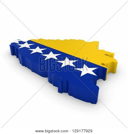 3D Illustration Map Outline Of Bosnia And Herzegovina With The Bosnia And Herzegovinian Flag