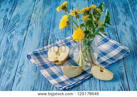 Spring Breakfast On Blue Wooden Table