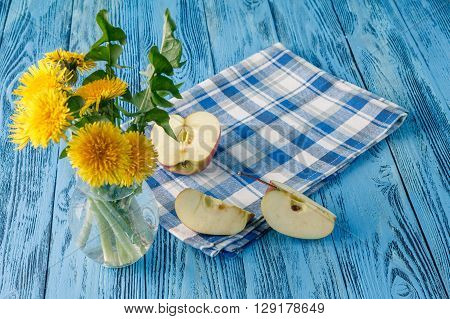 Spring Breakfast On Blue Wooden Table