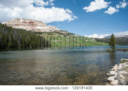 Beautiful Beartooth Butte on the shore of the Beartooth Lake Wyoming USA